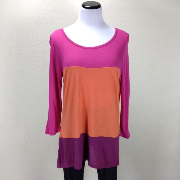 LOFT Tops - Loft Orange & Pink Striped ¾ Sleeve Top